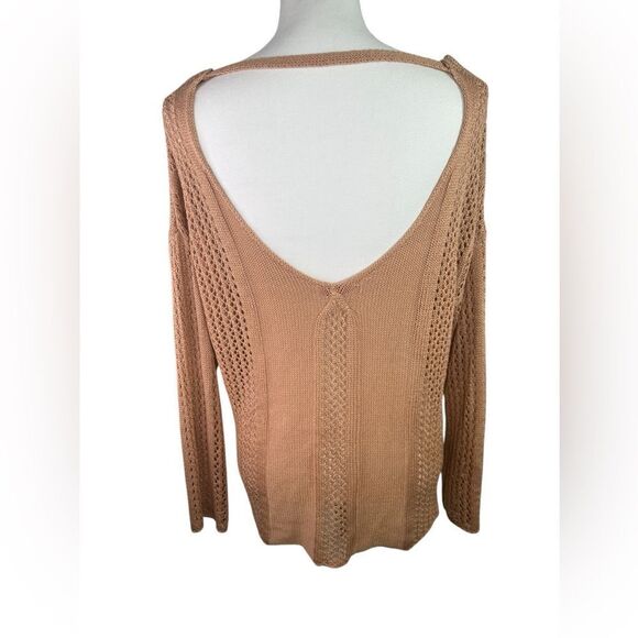 Polly Cooper Lightweight Open Back Chic Tan Knit Sweater Size S/M - Picture 6 of 12